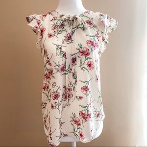 Floral Pussycat Bow Vintage Ruffle Blouse Size S